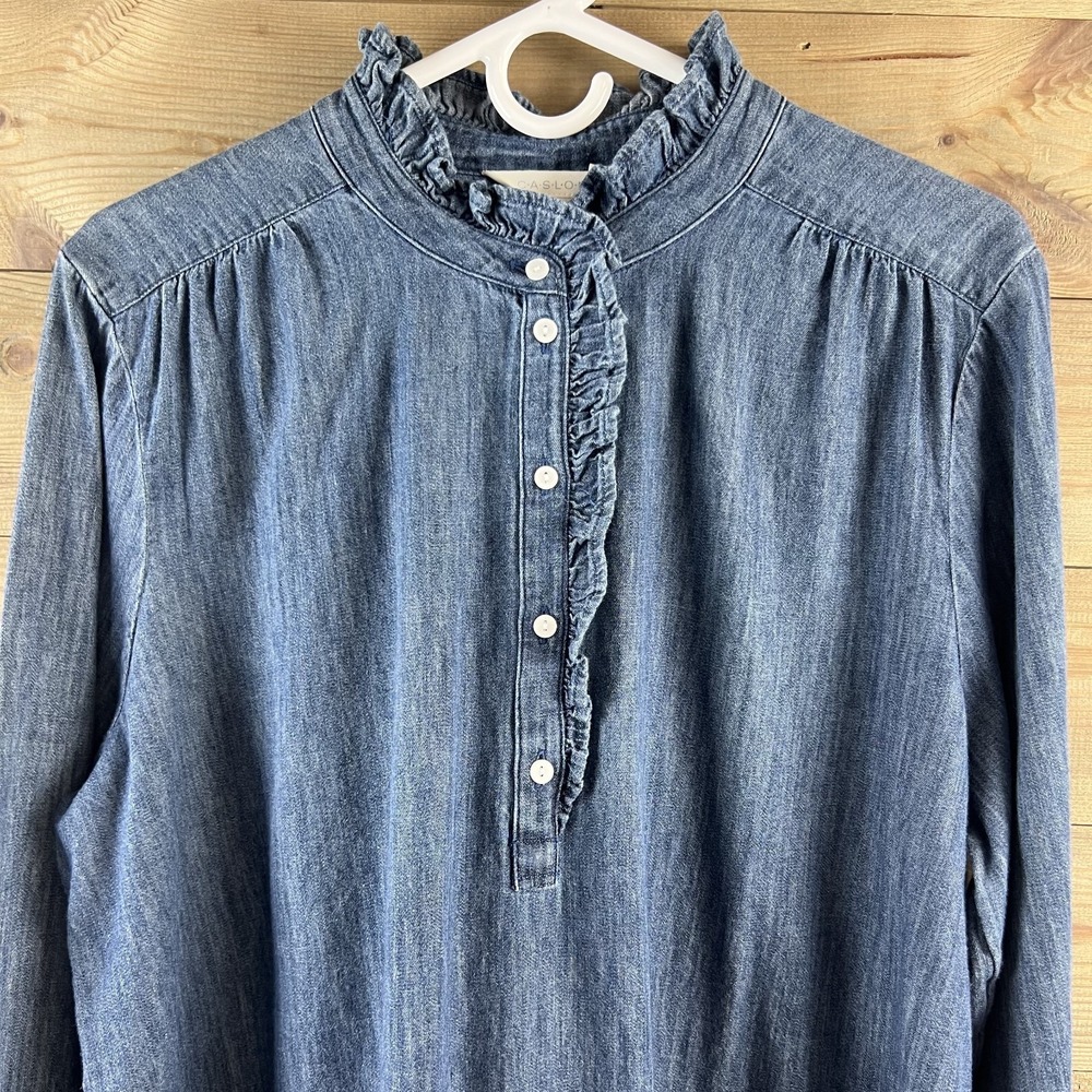 Caslon Womens Shirt Long Sleeve Pullover Chambray Cotton Ruffle Size XL - Picture 2 of 10